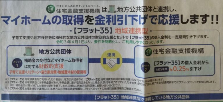 Read more about the article 不動産役立ち情報② マイホーム取得金利引き下げ応援「フラット35」　byF